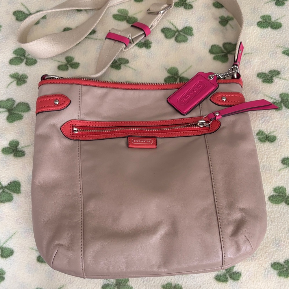 Coach Pink and Tan Leather Crossbody Bag